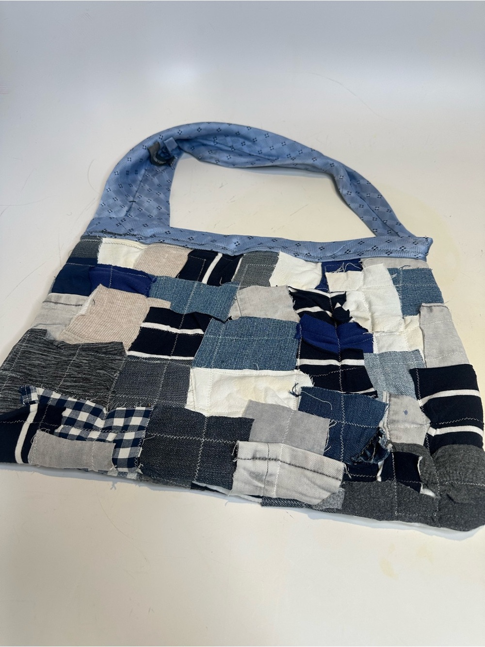 Patchwork Shoulder Bag in Blue and White